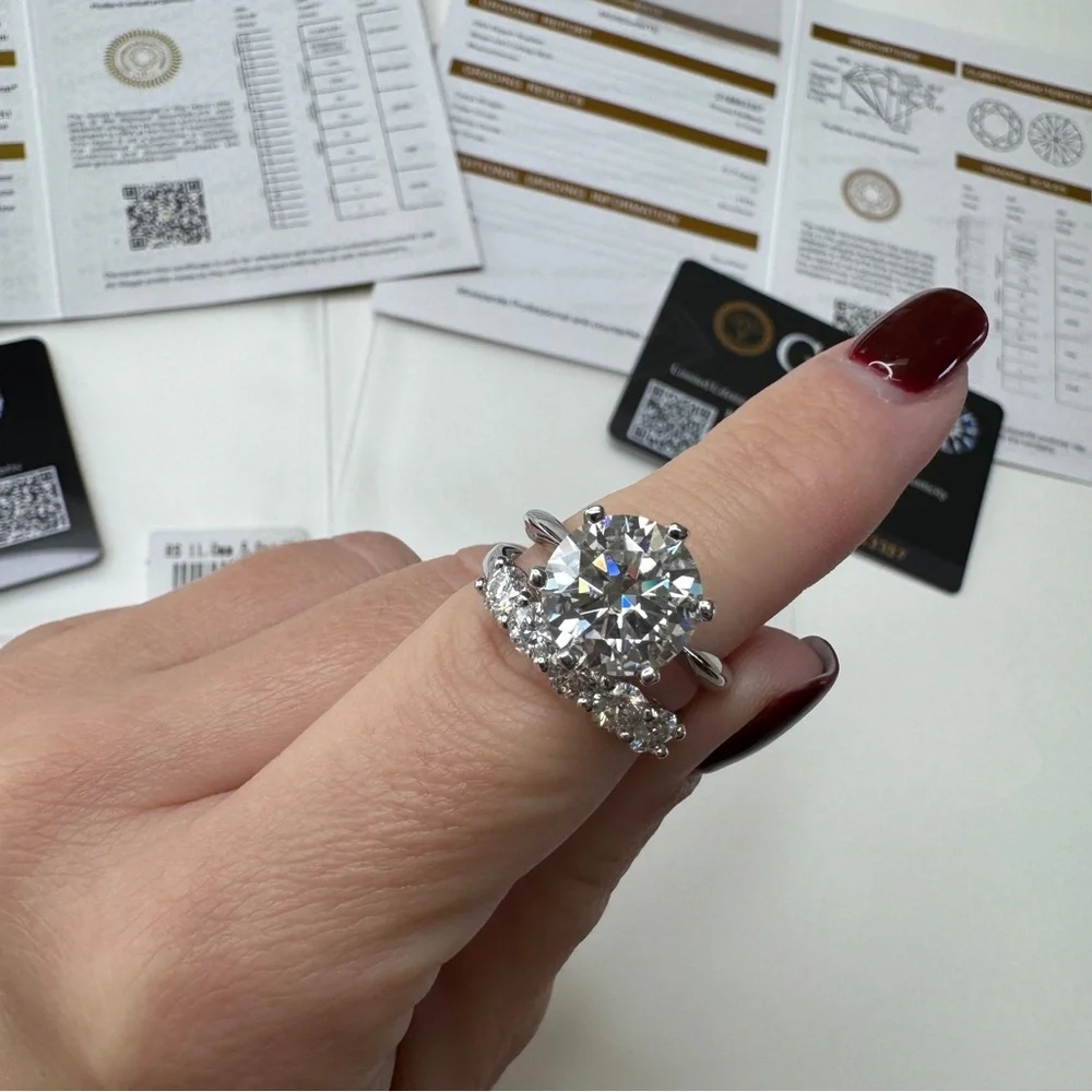 925 Sterling Silver Set “White Gold Look” Moissanite Rings for Women Size 7.5 - Picture 5 of 17